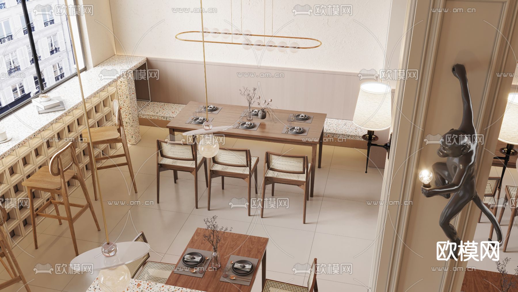 中古风茶餐厅3d模型下载（渲染图2）