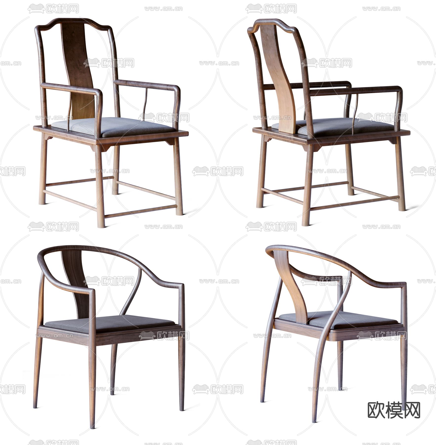 新中式圈椅 餐椅3d模型下载（渲染图1）