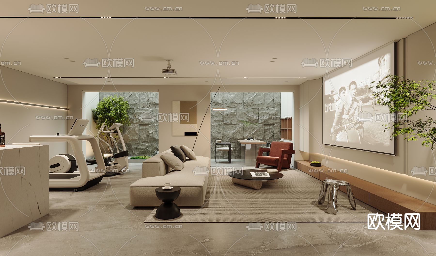 地下室 活动室 影音室 3d模型下载（渲染图1）