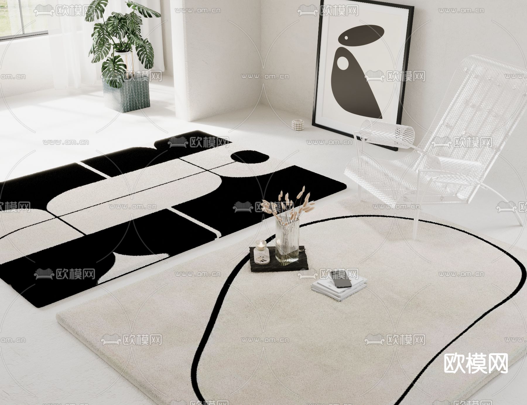 黑白地毯 方毯3d模型下载