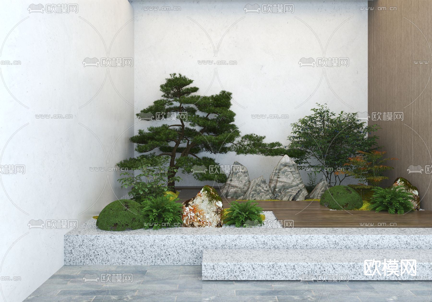 松树山石 景观小品 植物堆3d模型下载_ID14020676_3dmax免费模型-欧模网