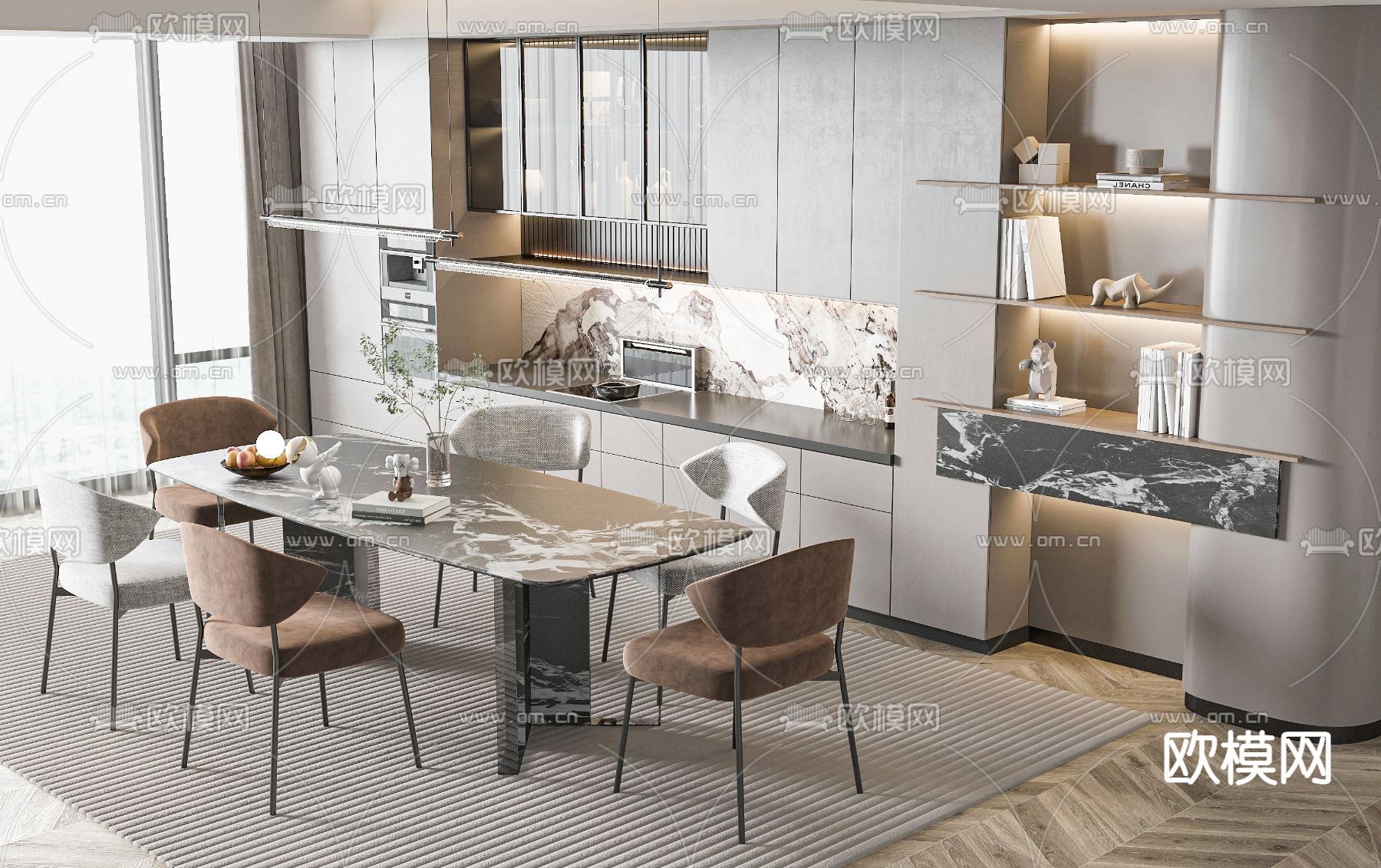 现代餐桌椅3d模型下载
