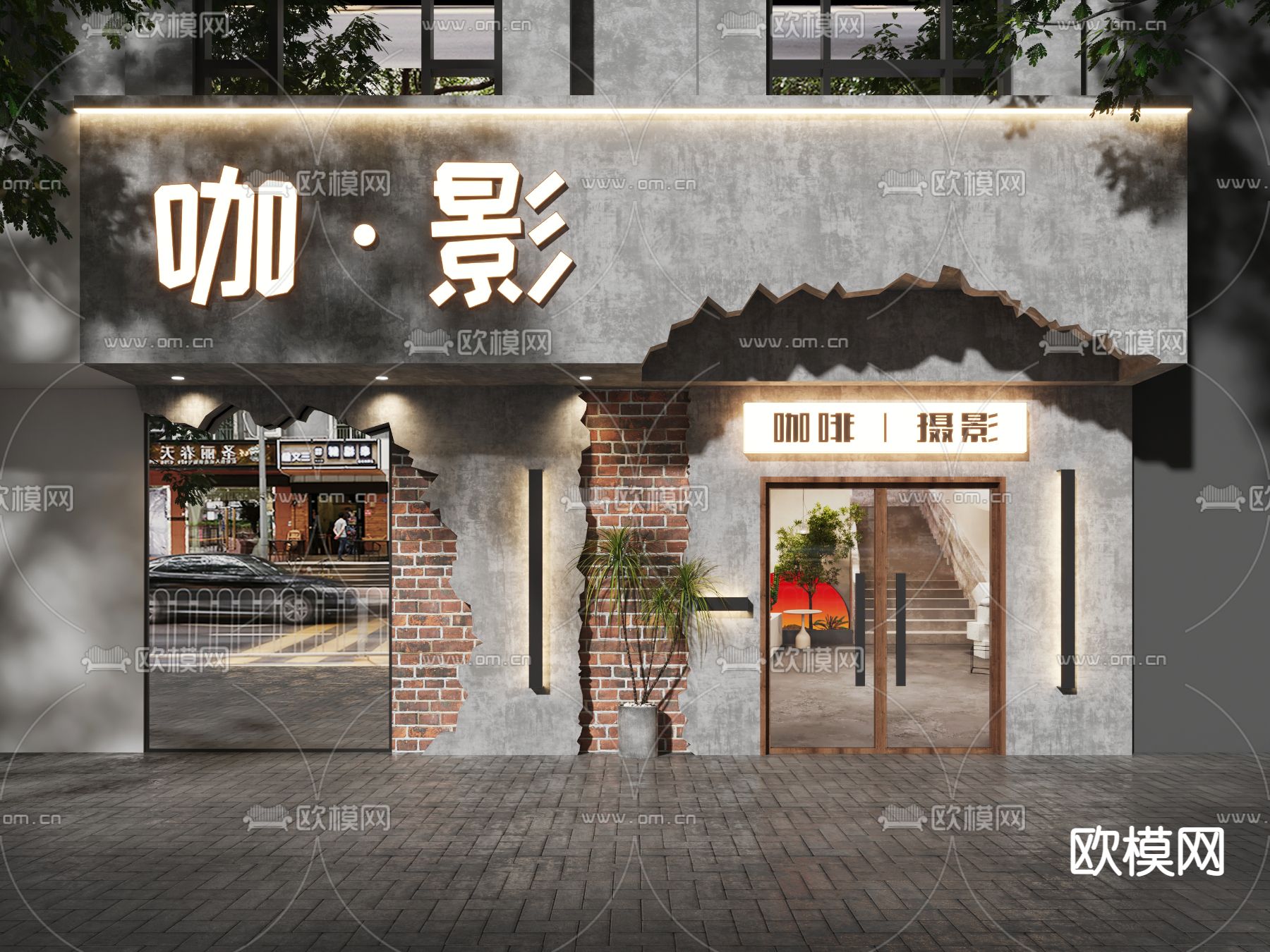 咖啡店门面 门头3d模型下载