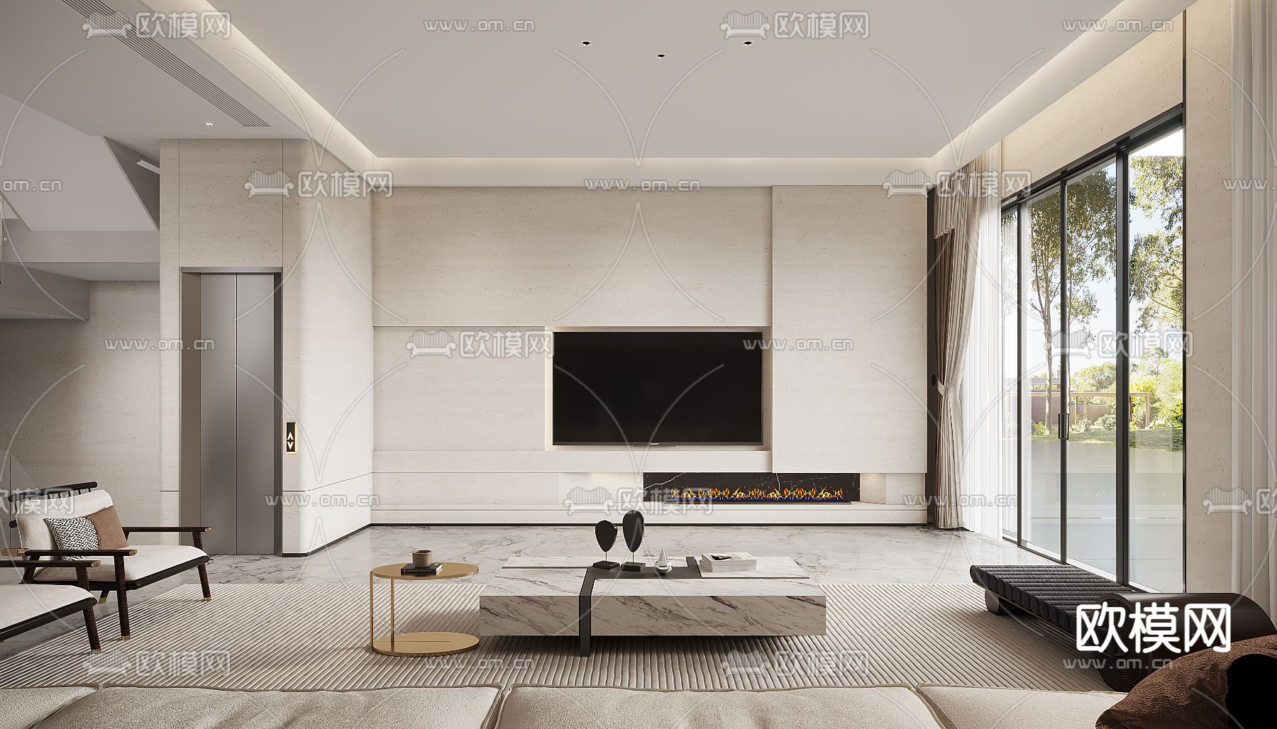 现代客厅3d模型下载（渲染图2）