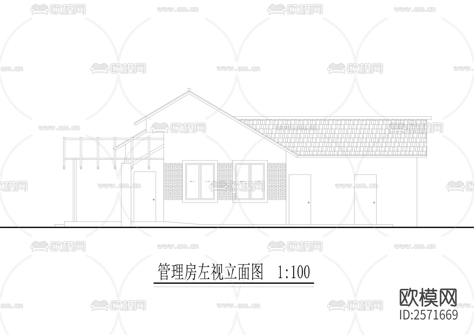 公园内管理房cad施工图下载（渲染图5）