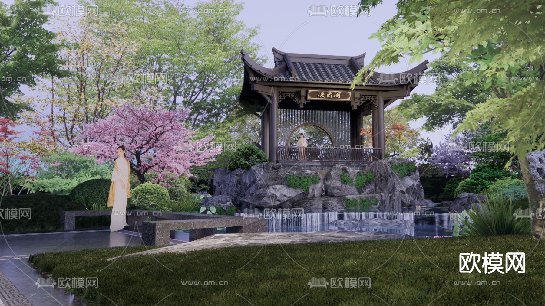中式园林景观su模型下载（渲染图3）