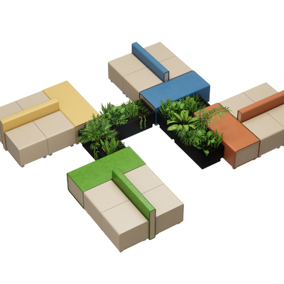  办公休闲沙发 卡座沙发su模型 