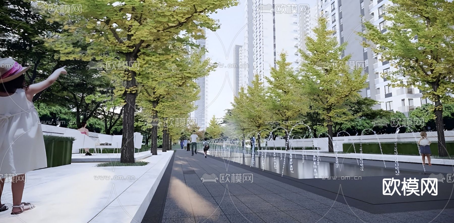 现代商业街su模型下载（渲染图3）