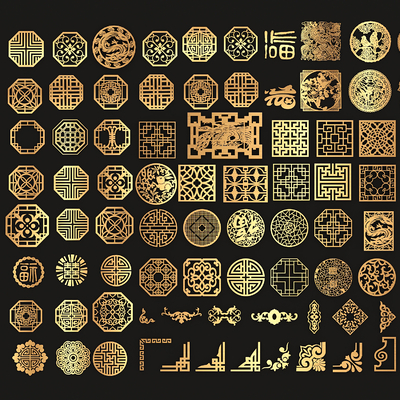  中式窗花 雕花 角花 角线su模型 