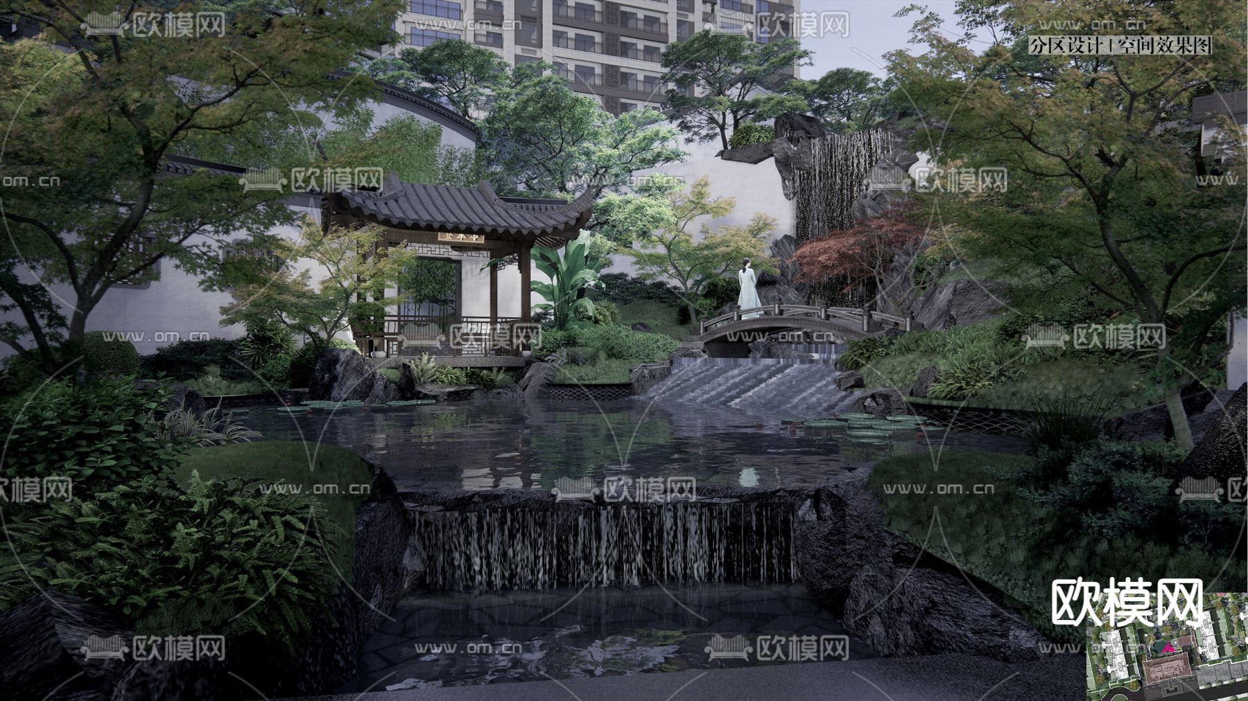 中式园林景观su模型下载（渲染图1）