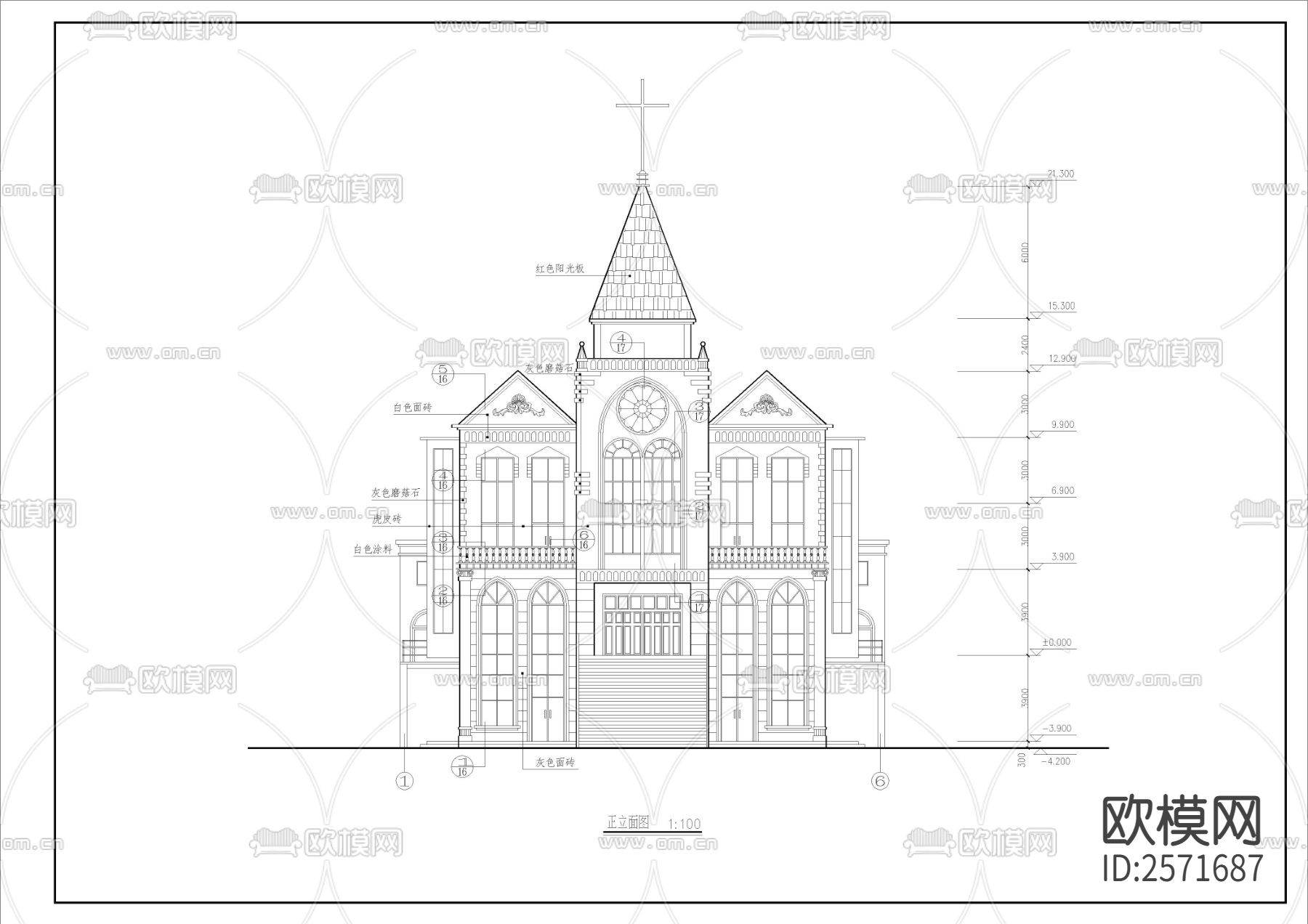 基督教会全套建筑cad施工图下载（渲染图4）