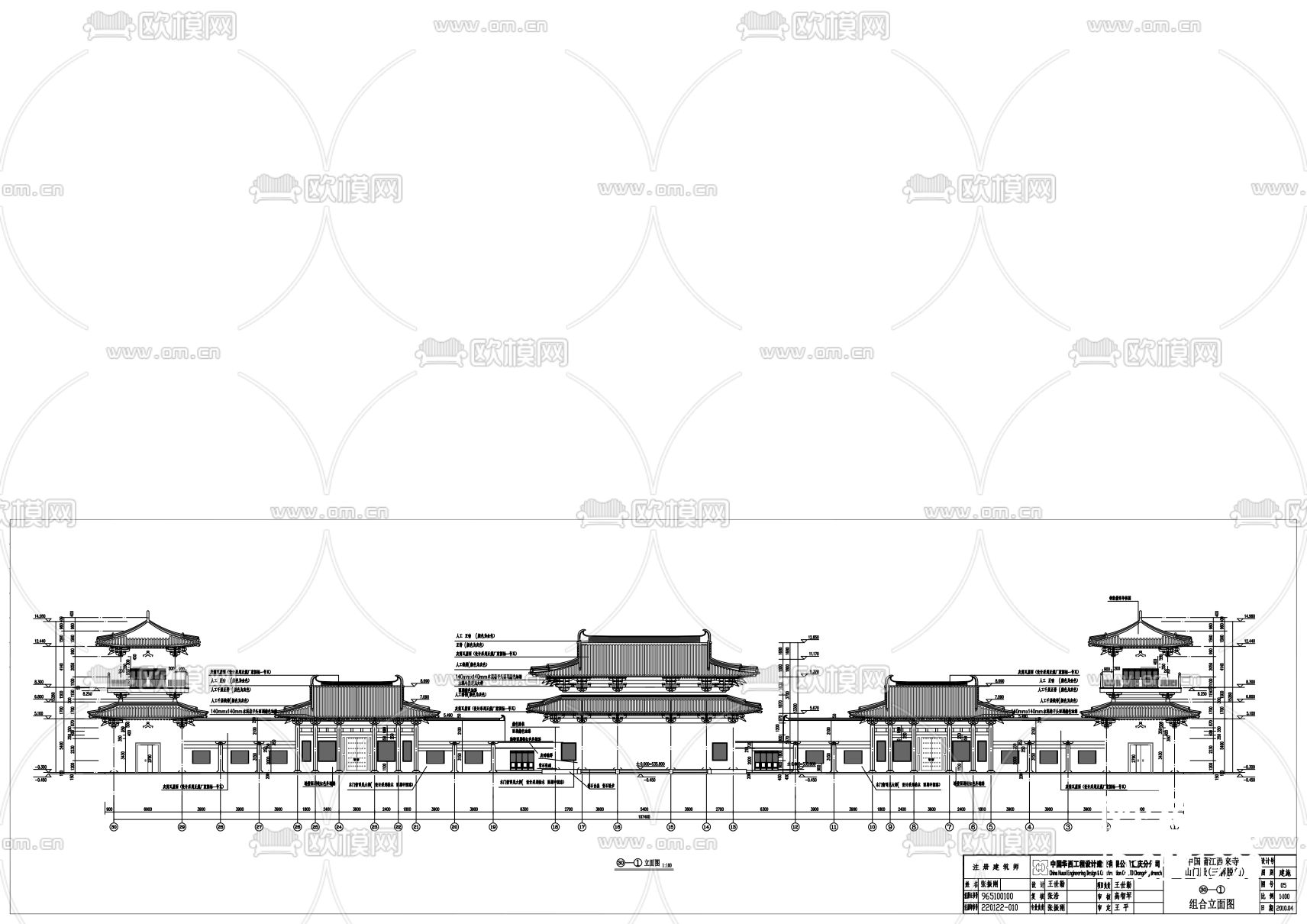 山门殿cad施工图下载（渲染图7）
