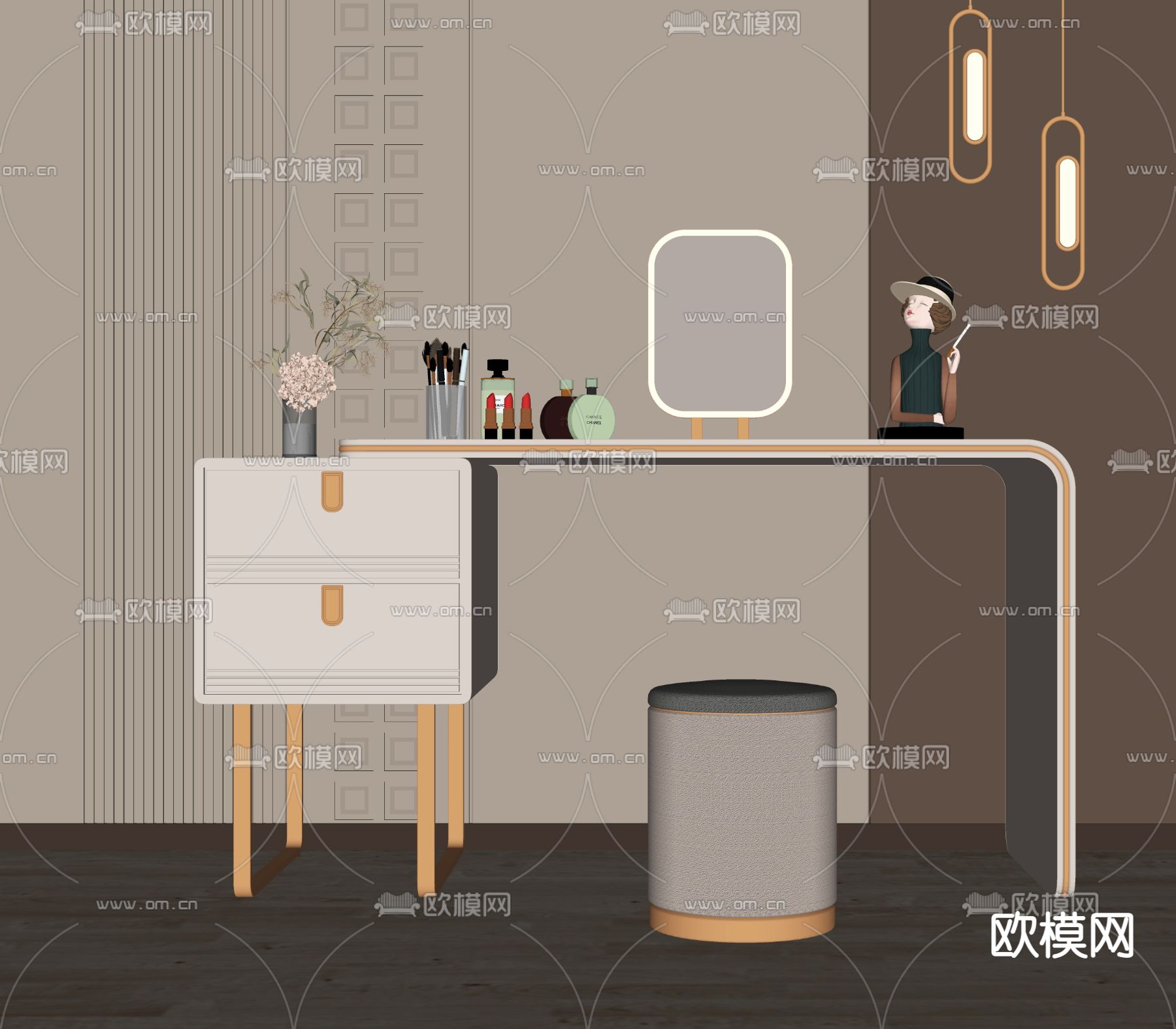 轻奢梳妆台su模型下载（渲染图2）