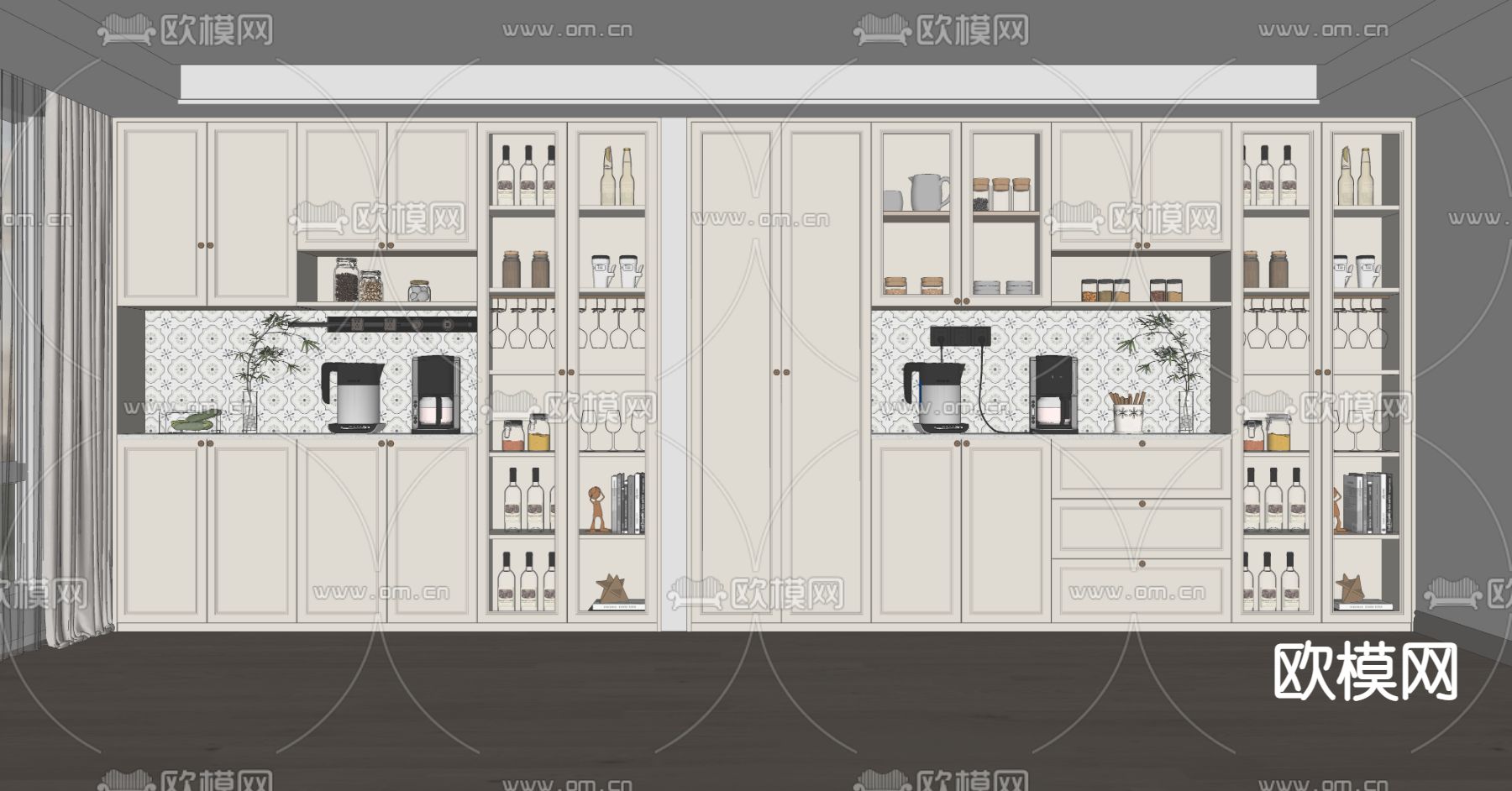 北欧一体式橱柜su模型下载（渲染图2）