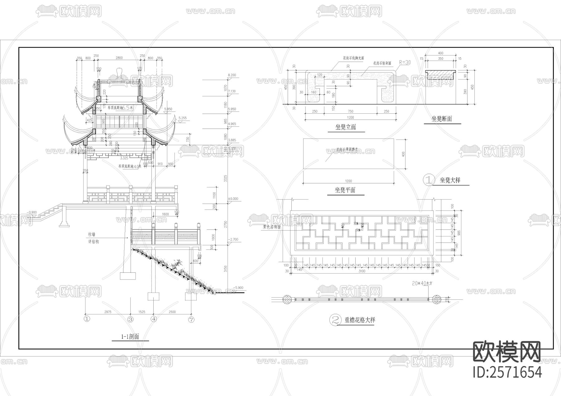 回雁峰归雁亭建筑cad施工图下载（渲染图5）