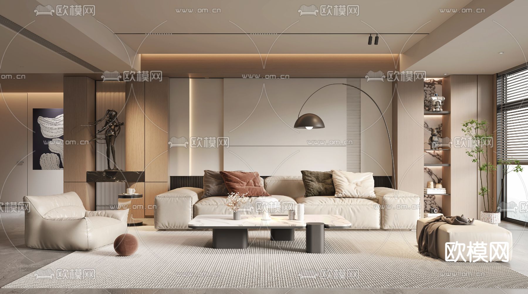 现代客厅3d模型下载