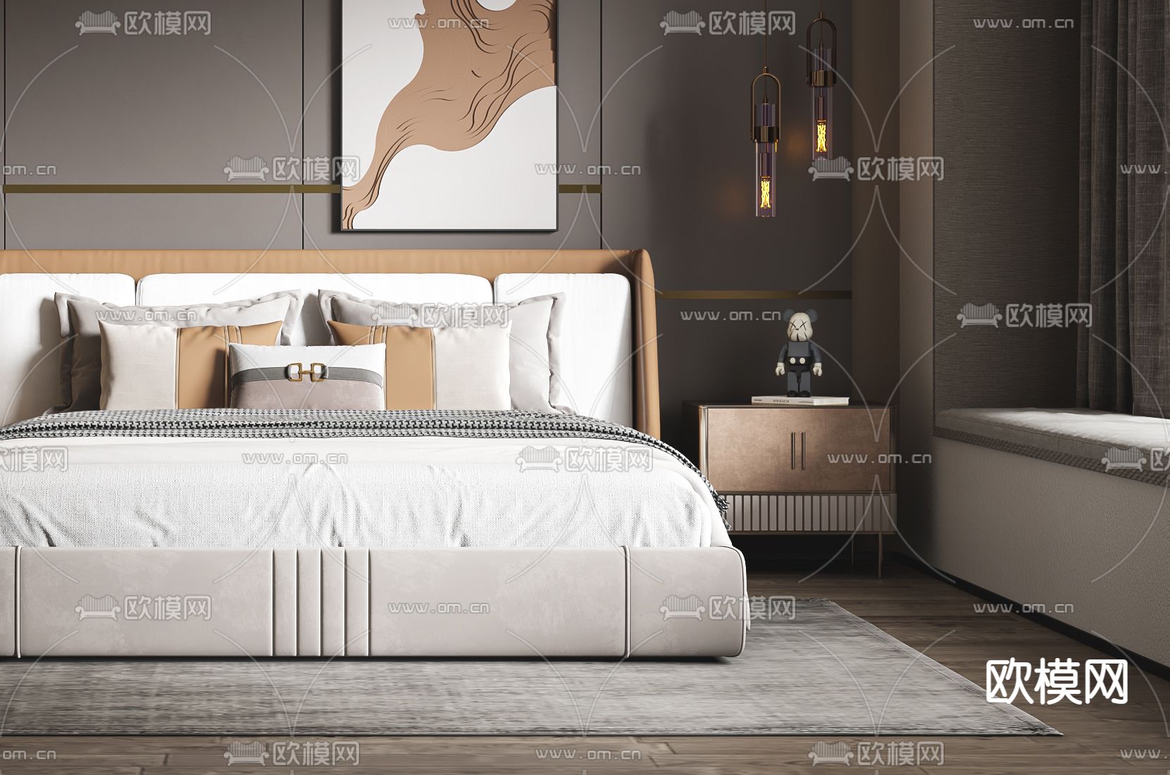 现代卧室 主卧3d模型下载（渲染图3）