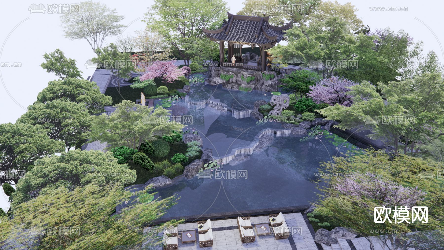 中式园林景观su模型下载（渲染图4）