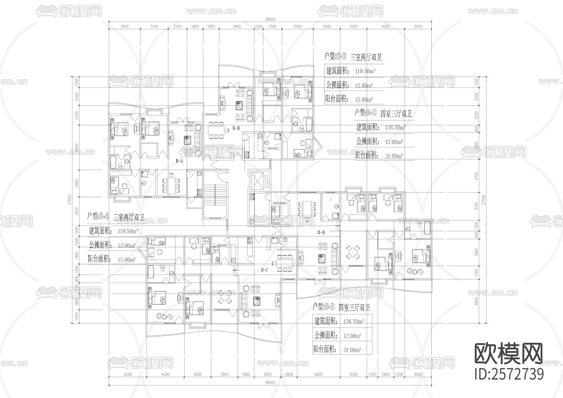 近百种建筑户型CAD施工图下载（渲染图7）