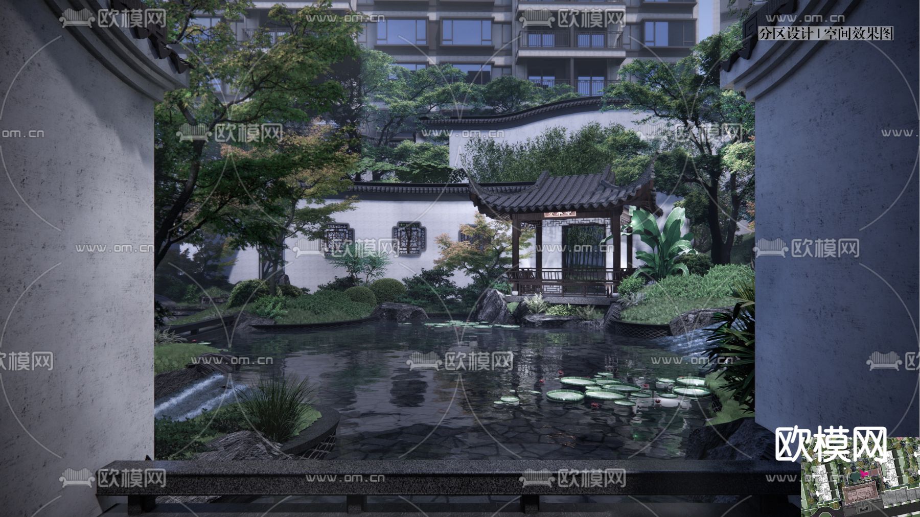 中式园林景观su模型下载（渲染图3）