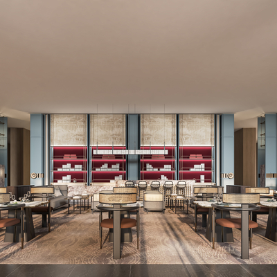  新中式酒店餐厅su模型 