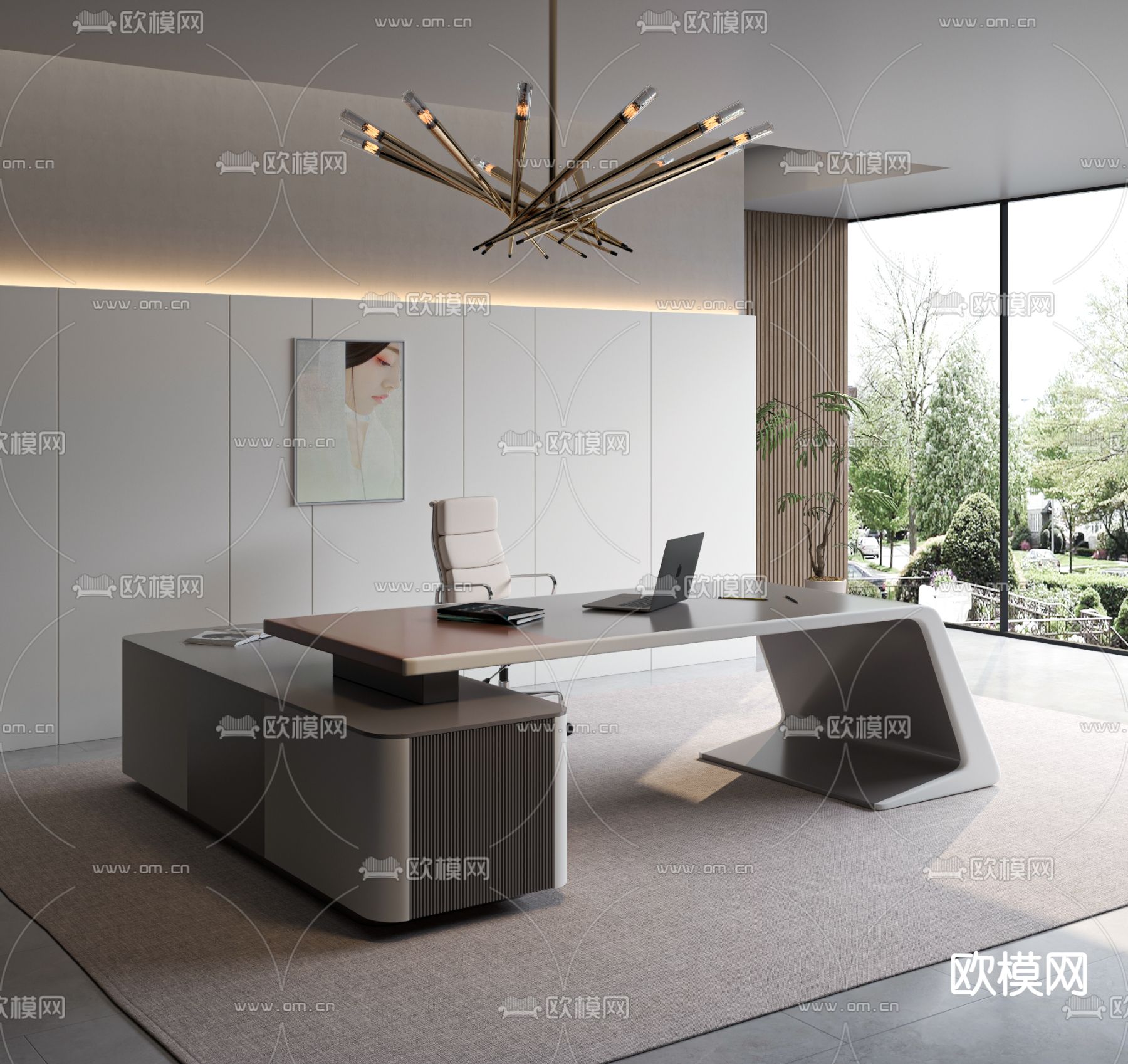 办公桌椅su模型下载（渲染图1）