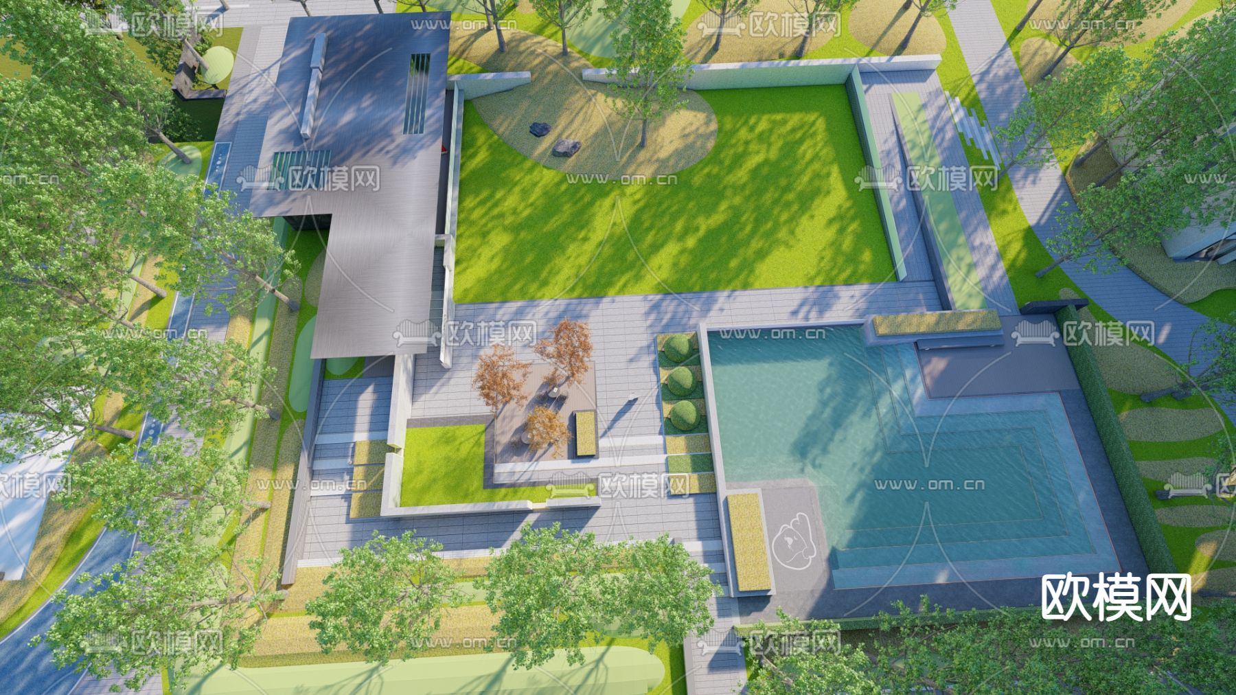 现代小区景观su模型下载（渲染图1）