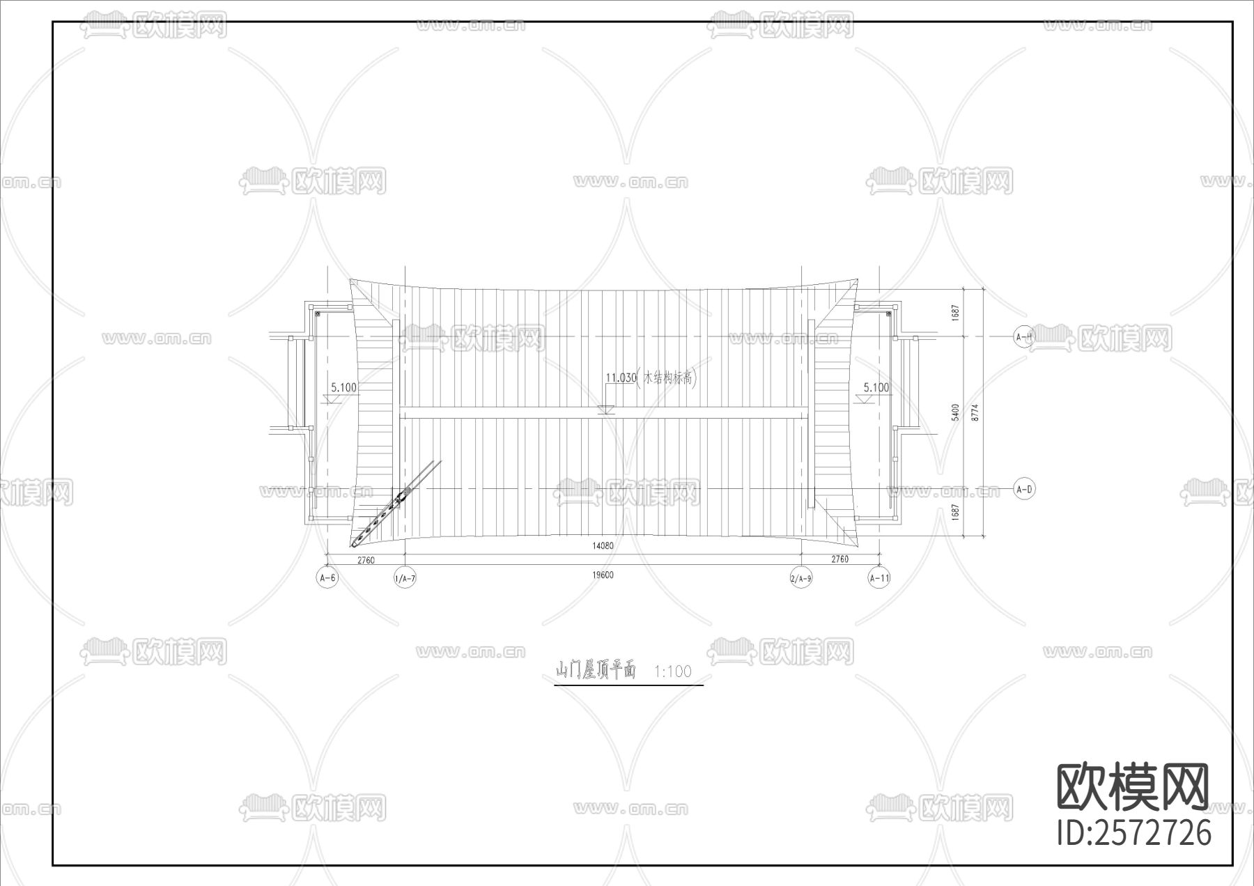 仿古城门建筑CAD施工图下载（渲染图4）