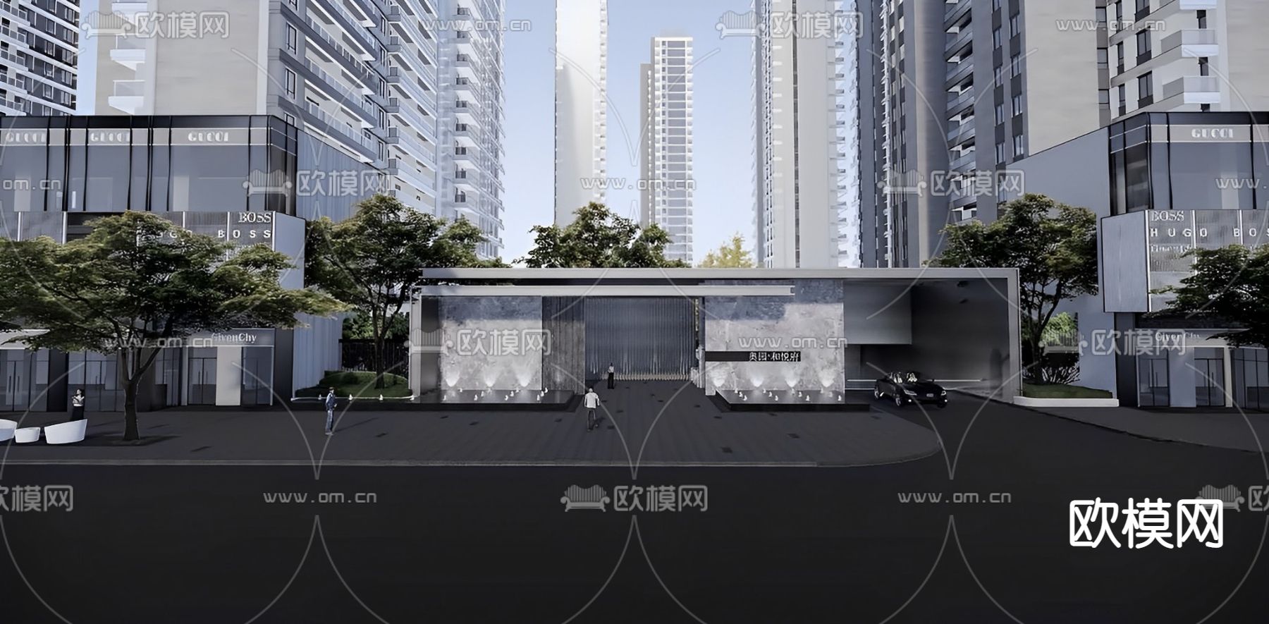 现代商业街su模型下载（渲染图2）