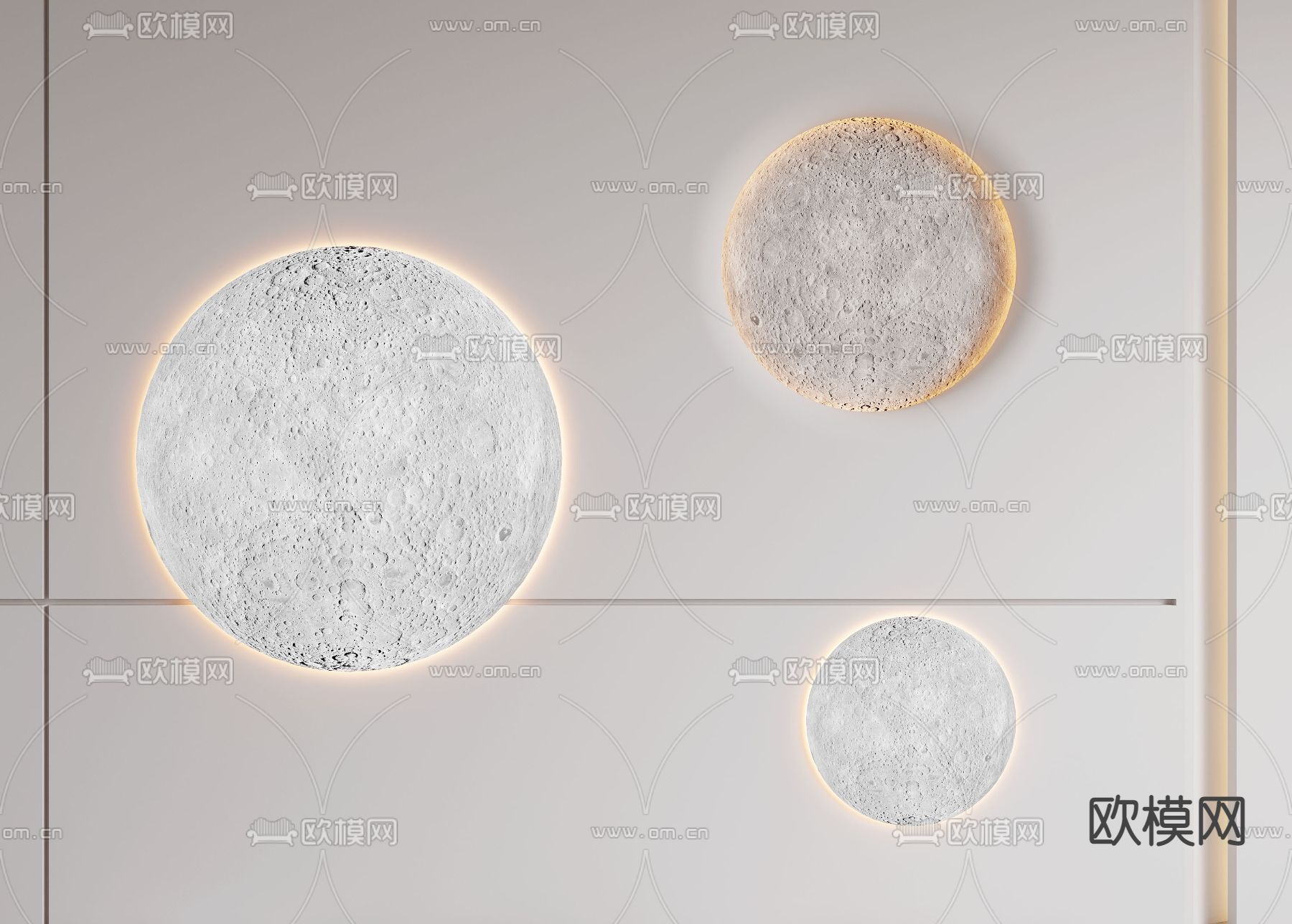月球壁灯 月亮灯 壁画灯3d模型下载