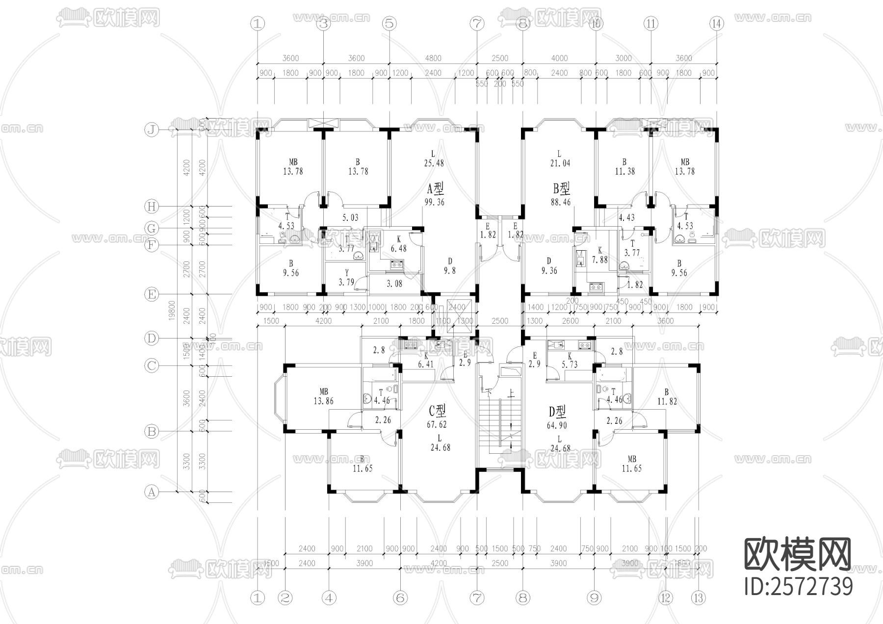 近百种建筑户型CAD施工图下载（渲染图5）
