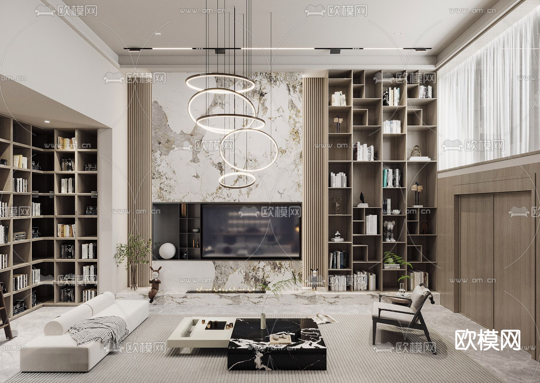 挑空别墅客厅3d模型下载（渲染图2）