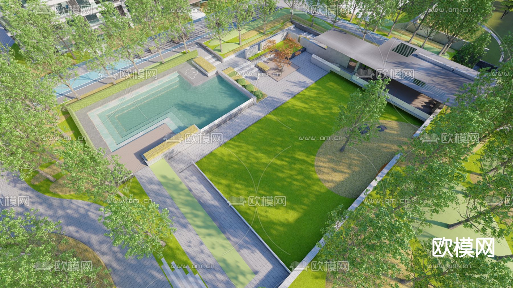 现代小区景观su模型下载（渲染图2）