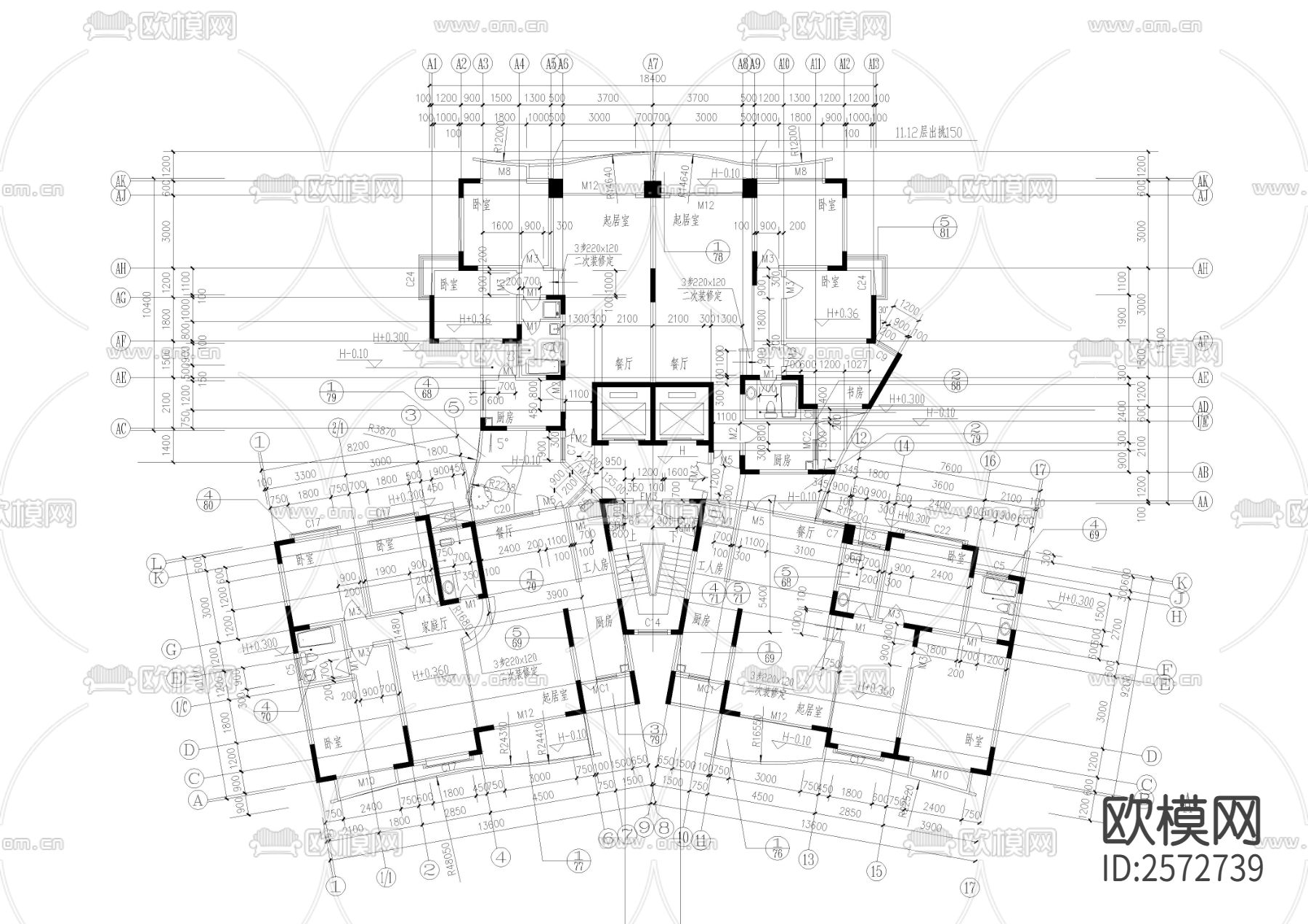 近百种建筑户型CAD施工图下载（渲染图2）