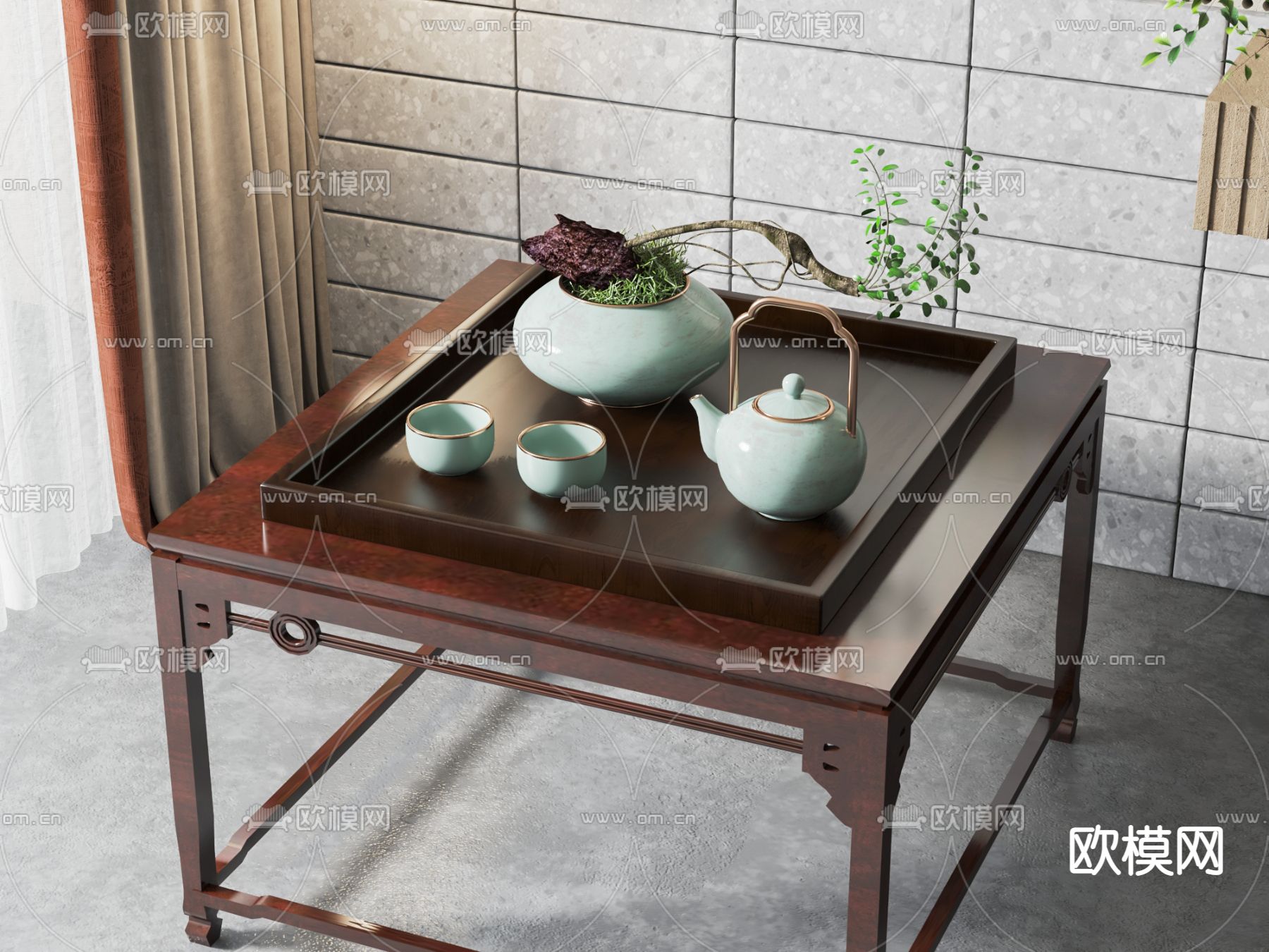 新中式茶具 茶壶 茶盘3d模型下载