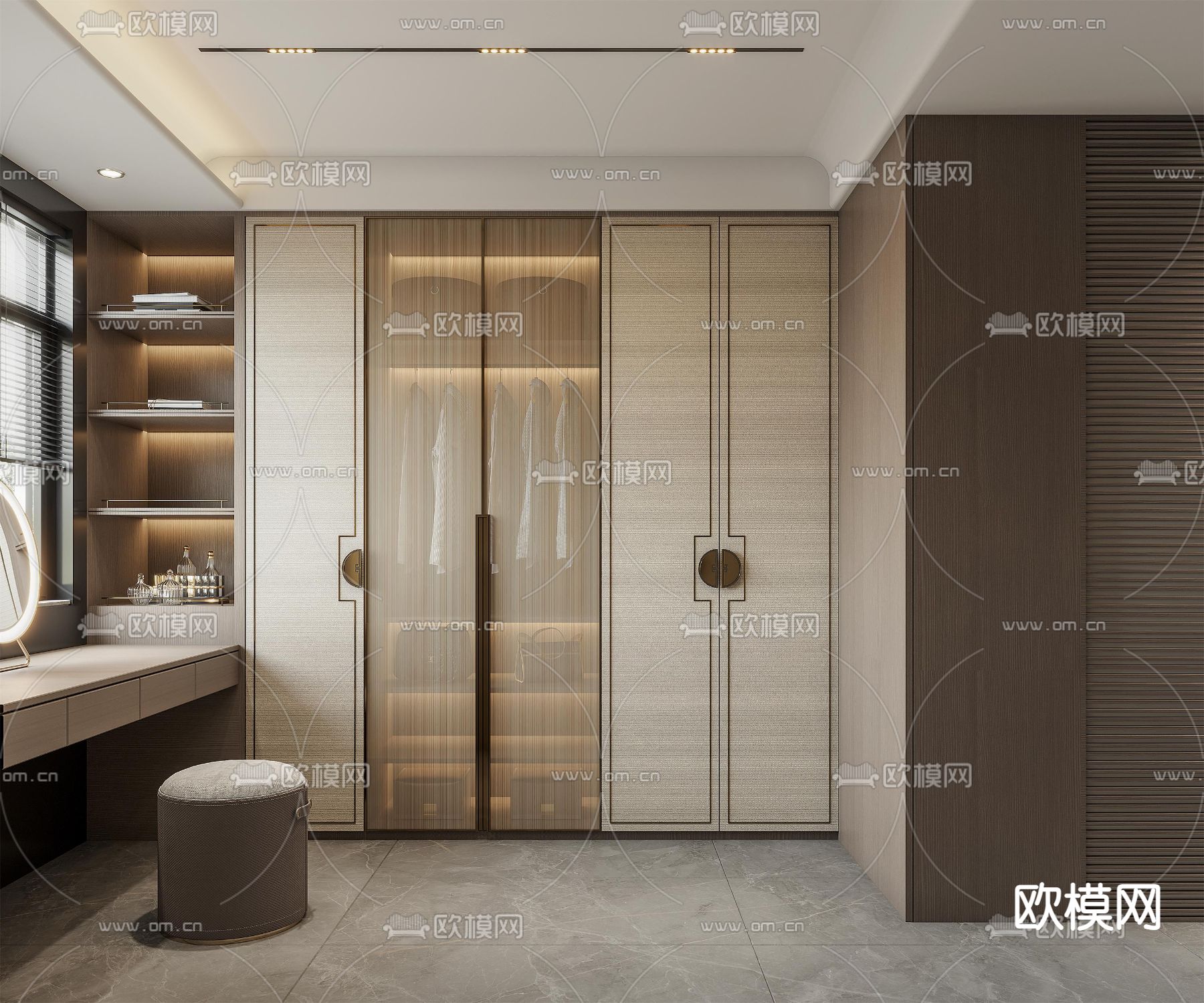 新中式衣帽间3d模型下载（渲染图2）