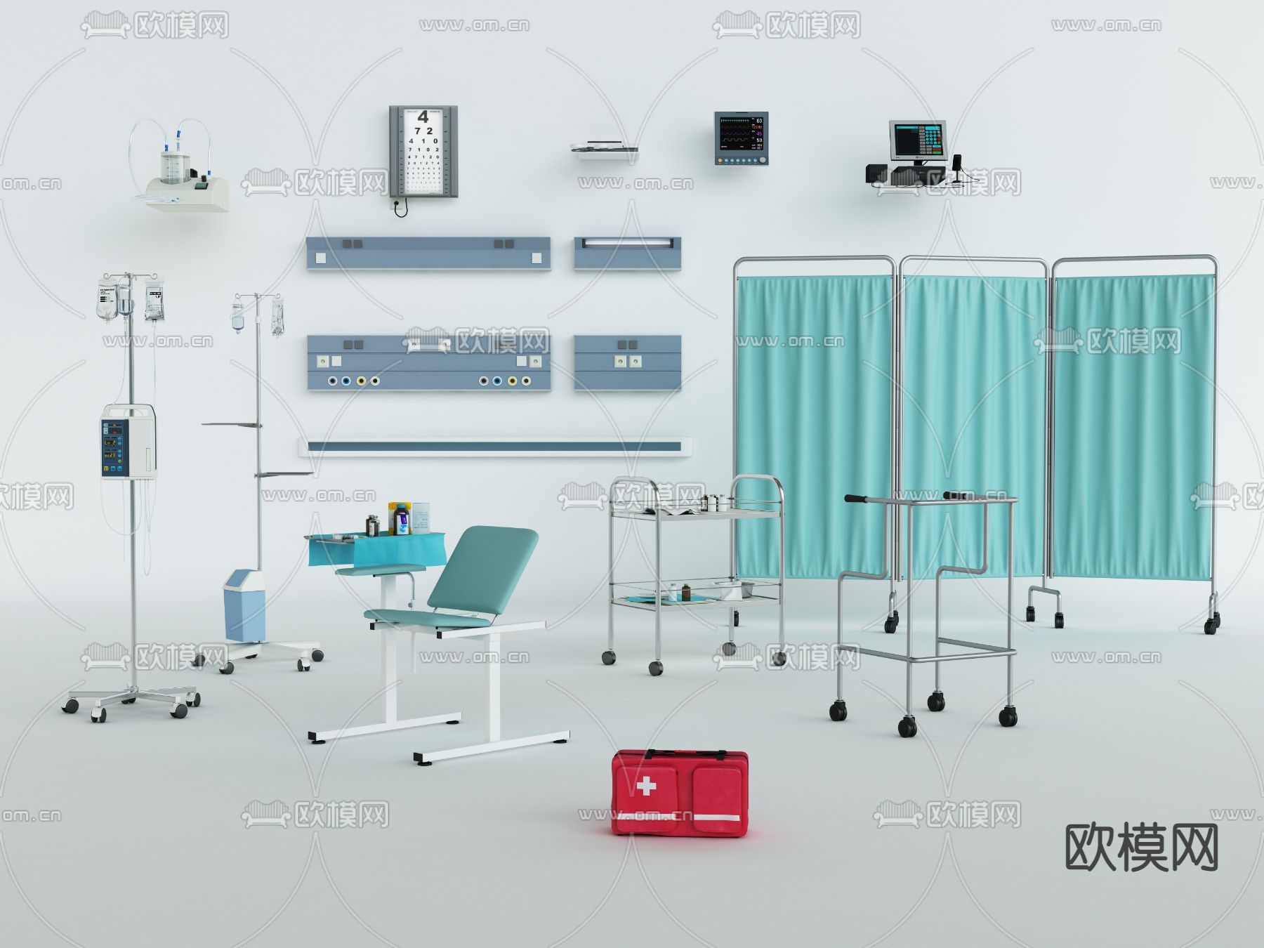 医疗器材 吊瓶杆 医用推车3d模型下载