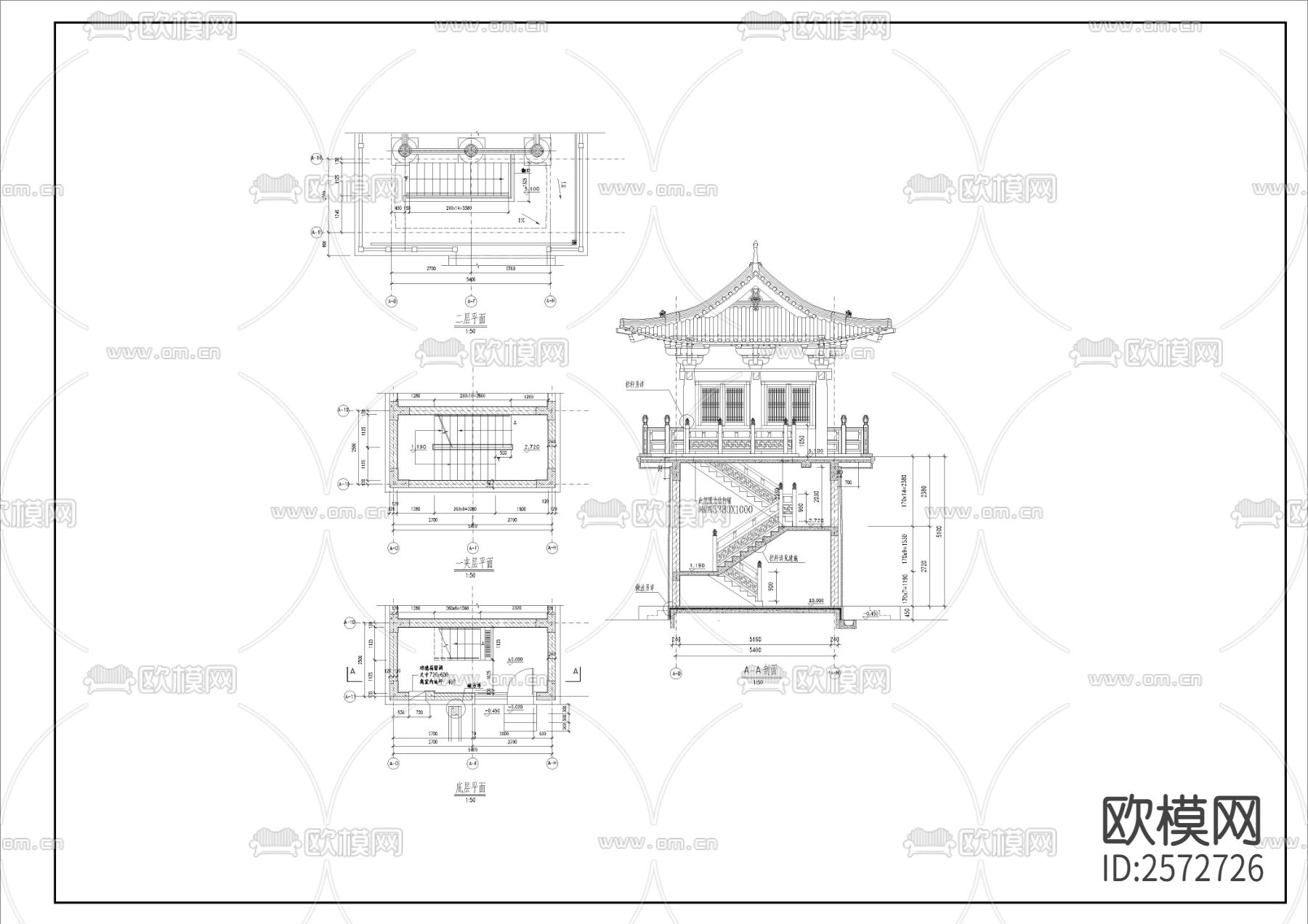 仿古城门建筑CAD施工图下载（渲染图9）