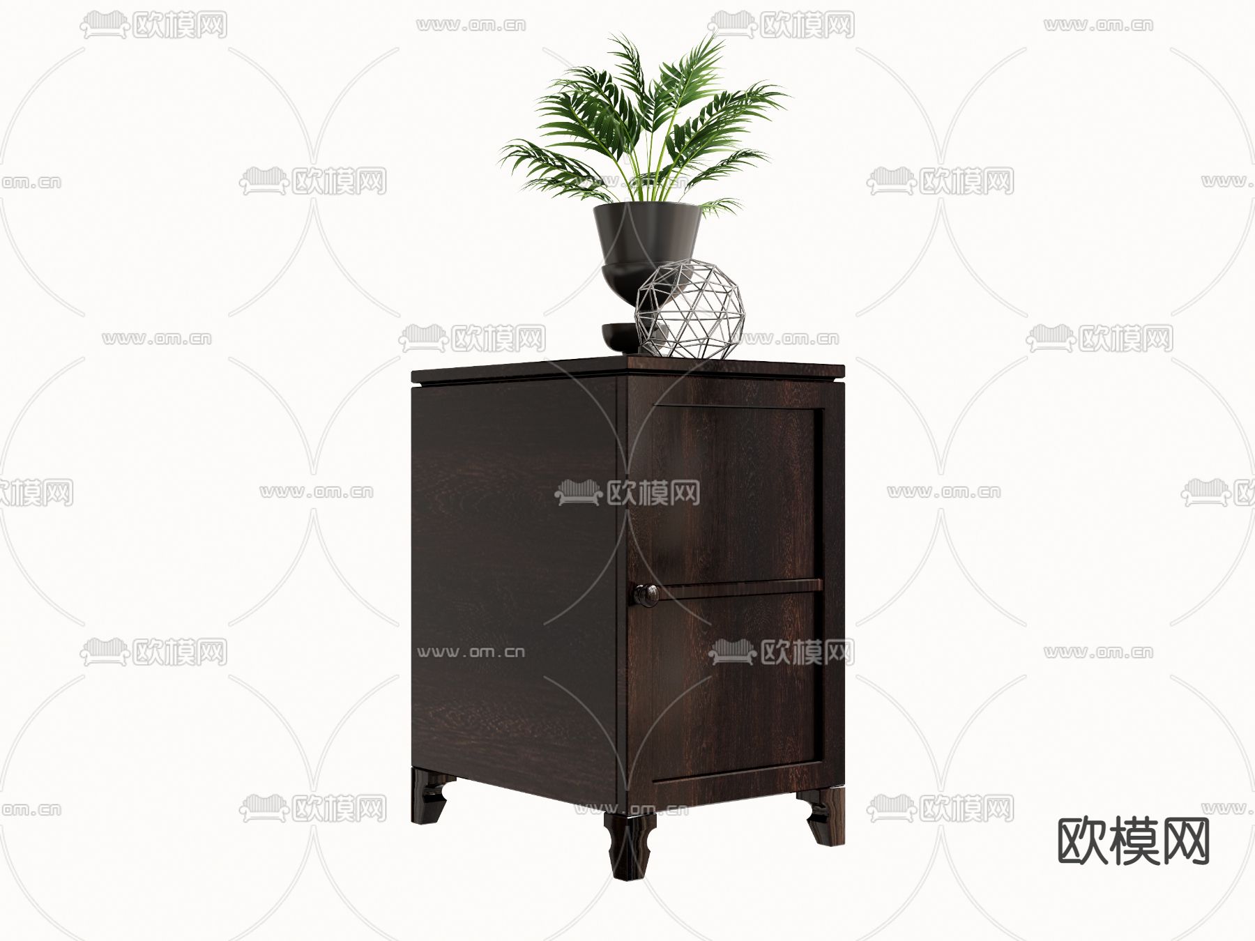 美式床头柜su模型下载（渲染图1）