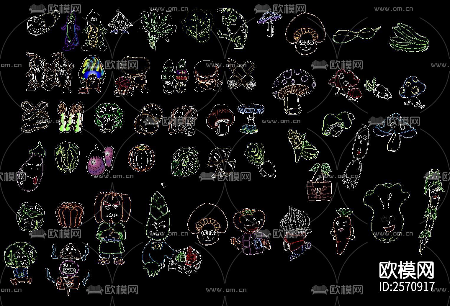 瓜果蔬菜花卉美食cad图库下载（渲染图4）