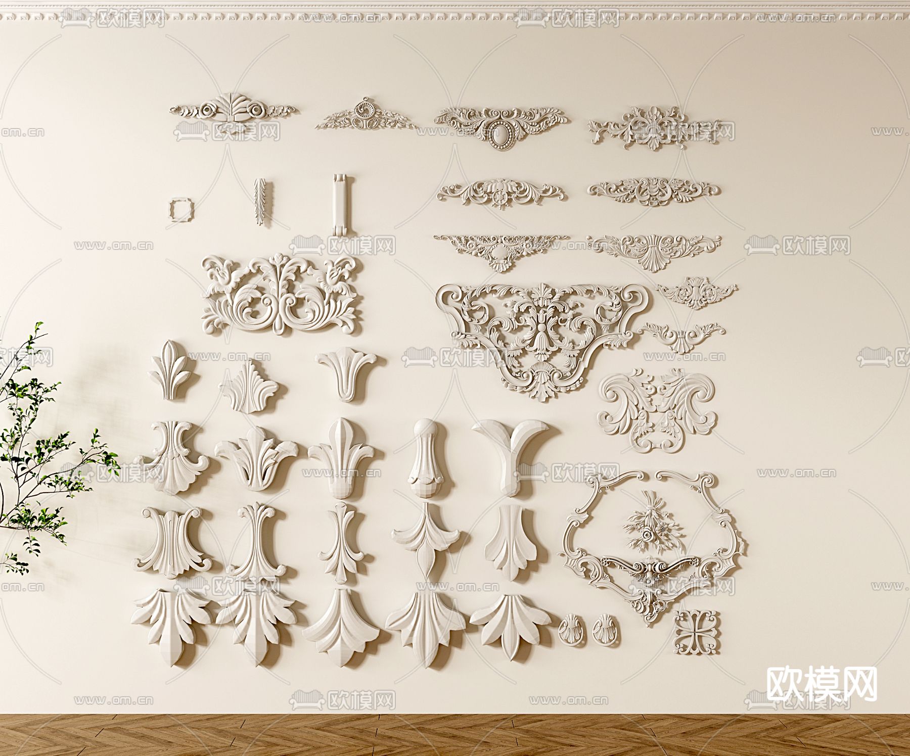 欧式雕刻雕花su模型下载（渲染图1）