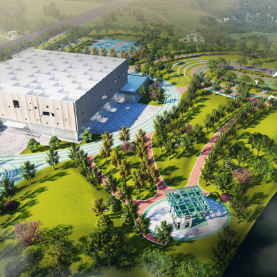  现代公园 体育场鸟瞰su模型 