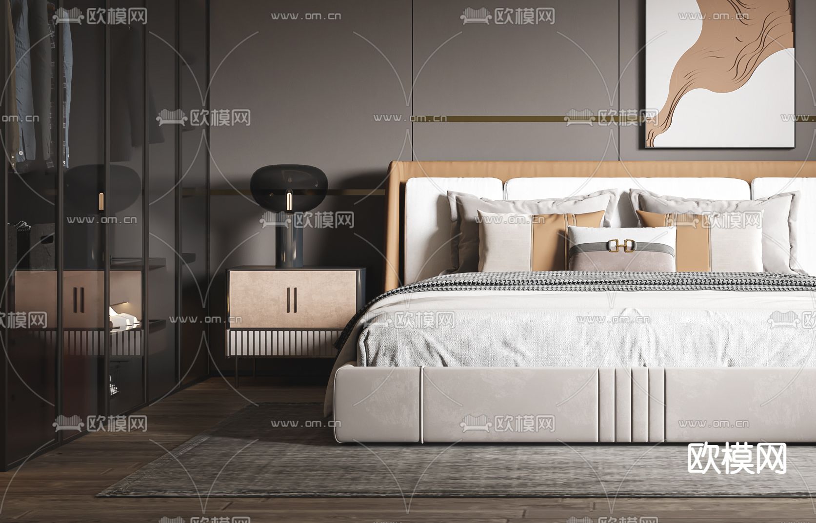 现代卧室 主卧3d模型下载（渲染图2）