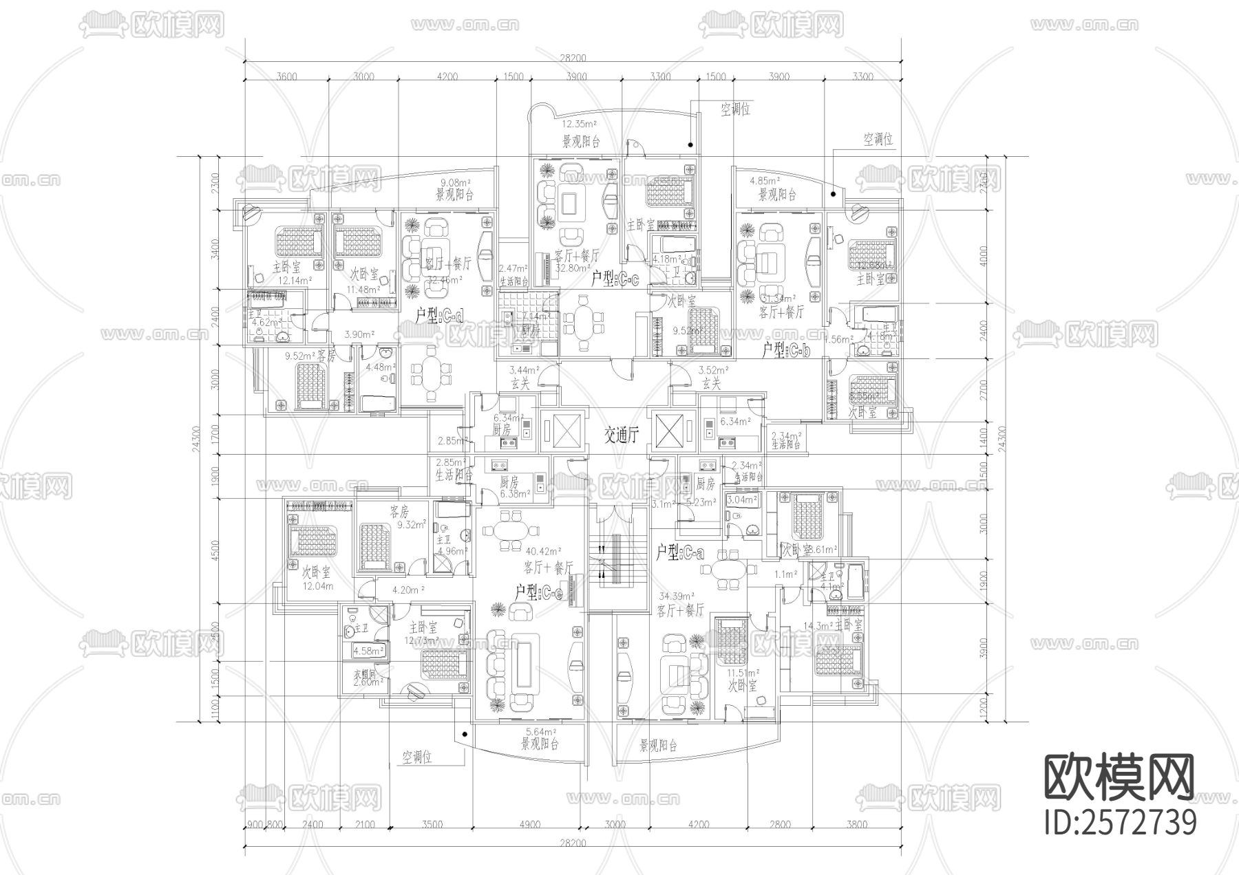 近百种建筑户型CAD施工图下载（渲染图6）