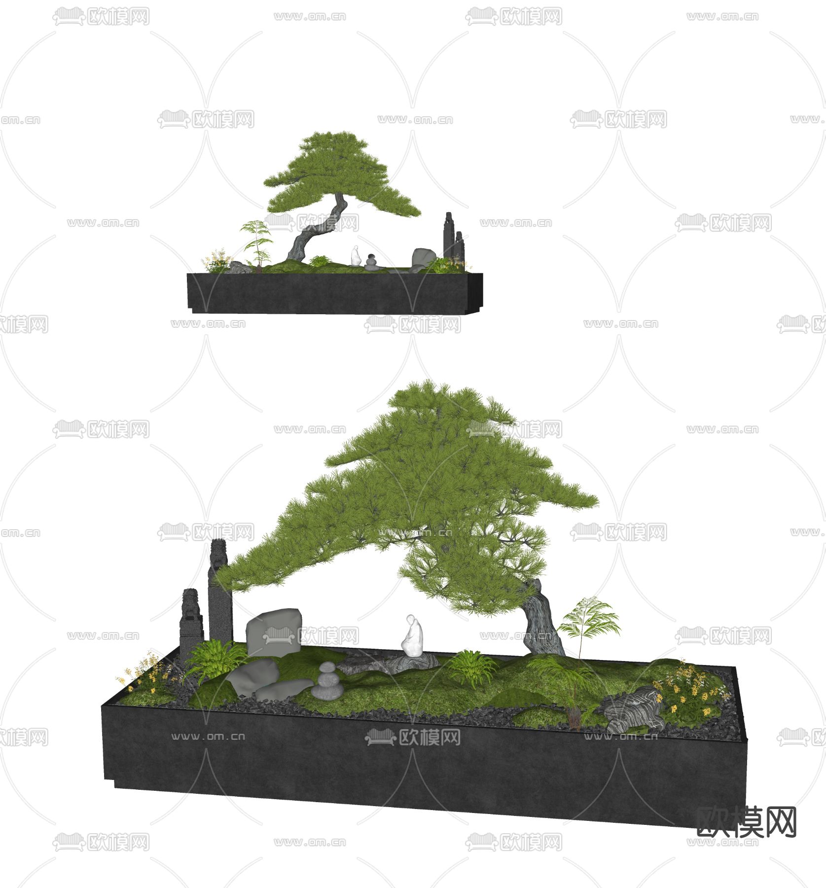 新中式植物堆su模型下载（渲染图2）