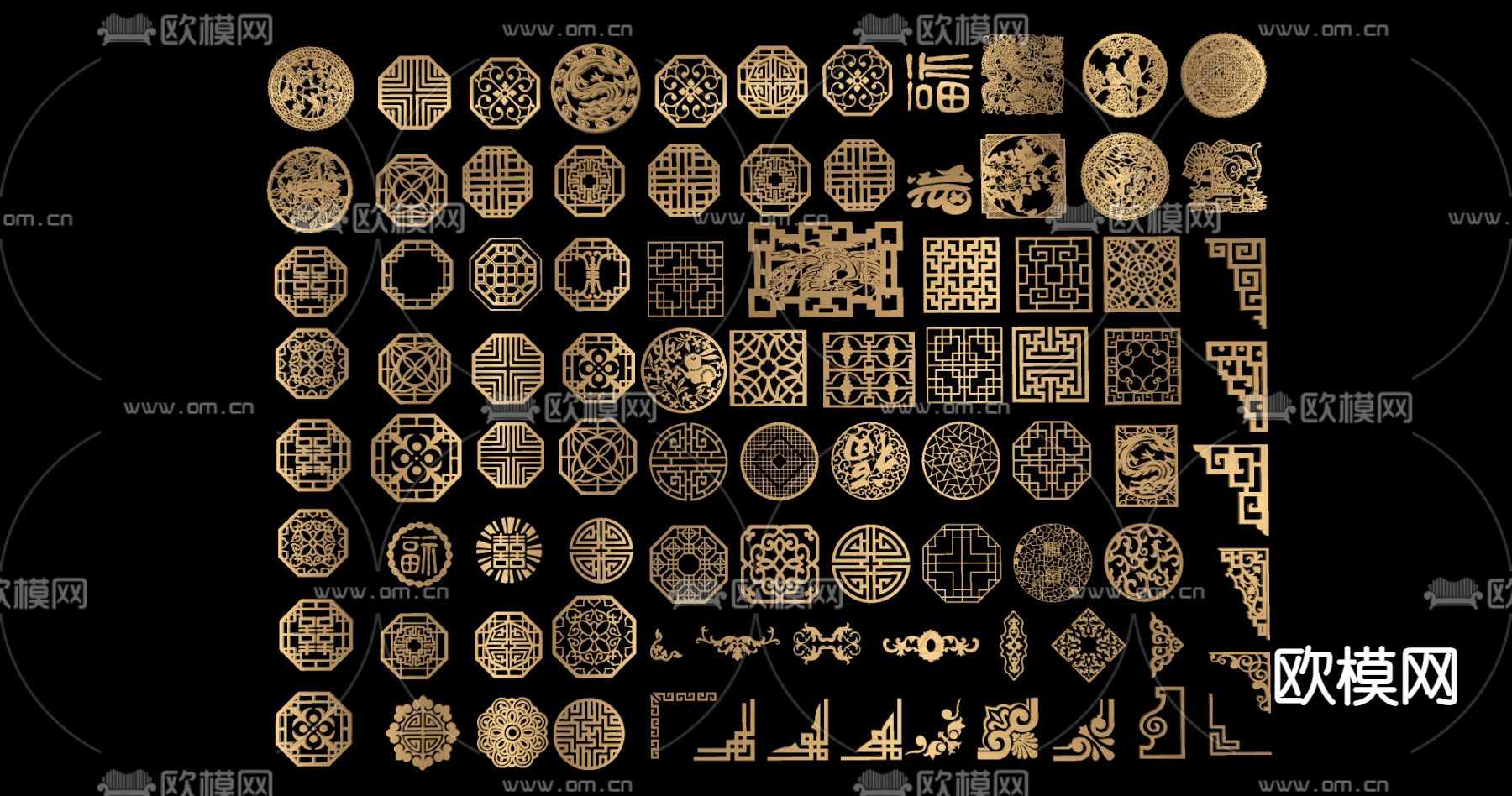 中式窗花 雕花 角花 角线su模型下载（渲染图2）