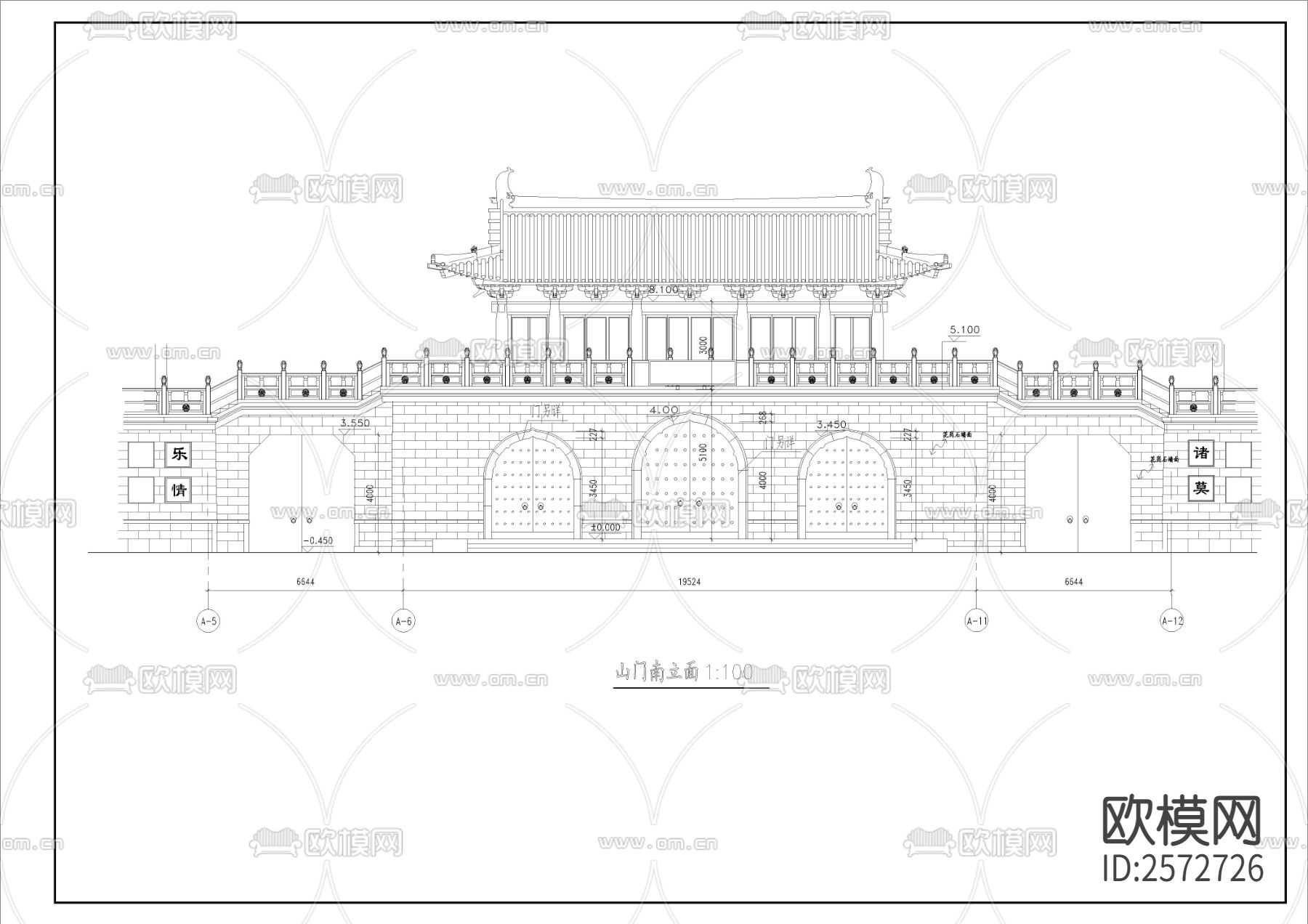 仿古城门建筑CAD施工图下载（渲染图5）