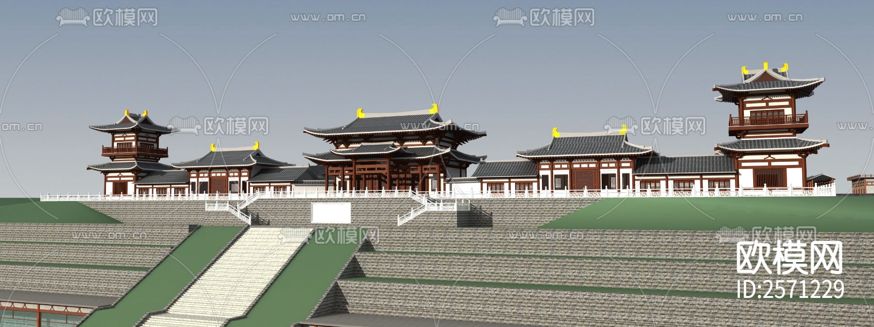 山门殿cad施工图下载（渲染图2）