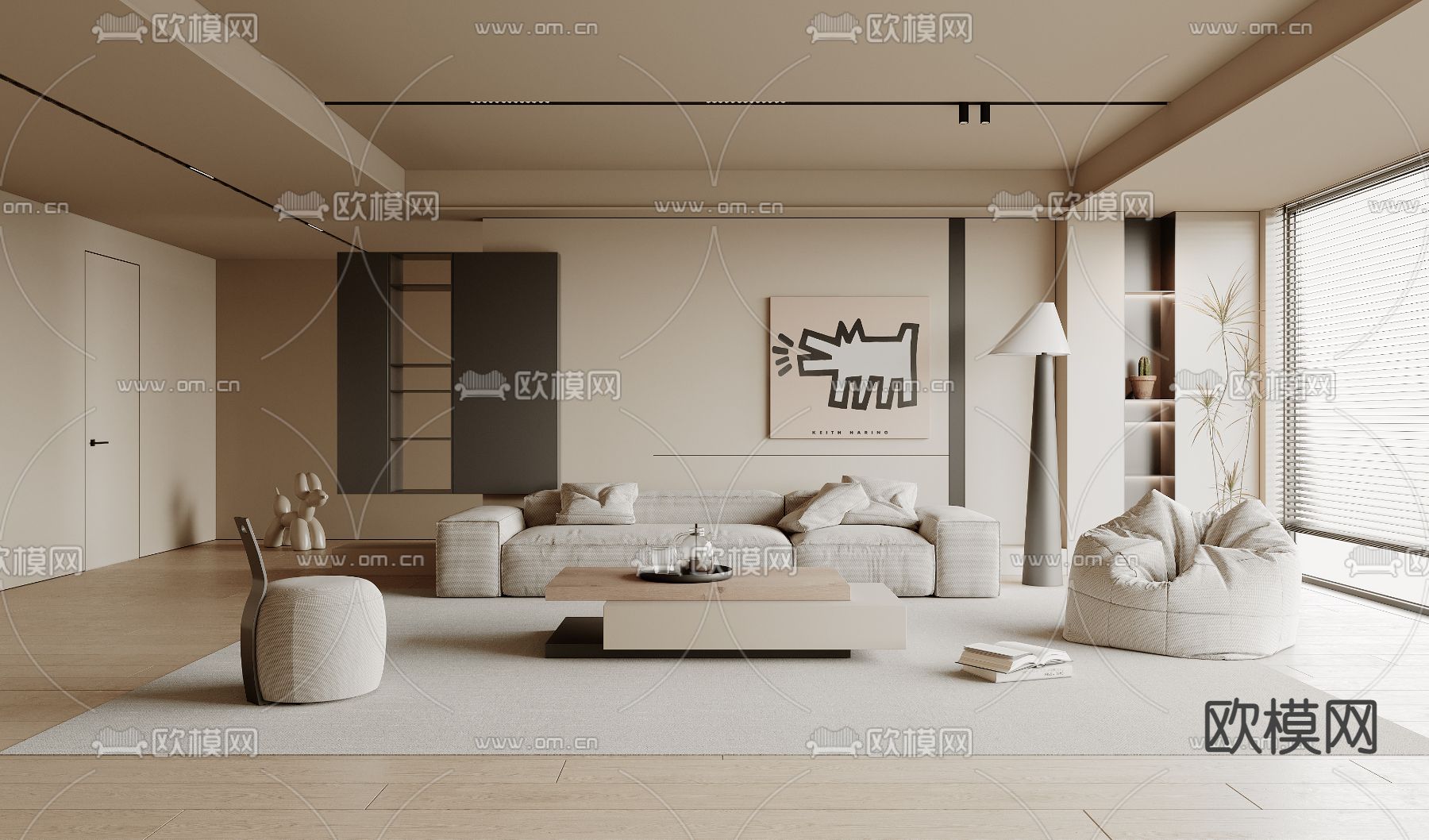 奶油风客厅3d模型下载_ID14022495_3dmax免费模型-欧模网