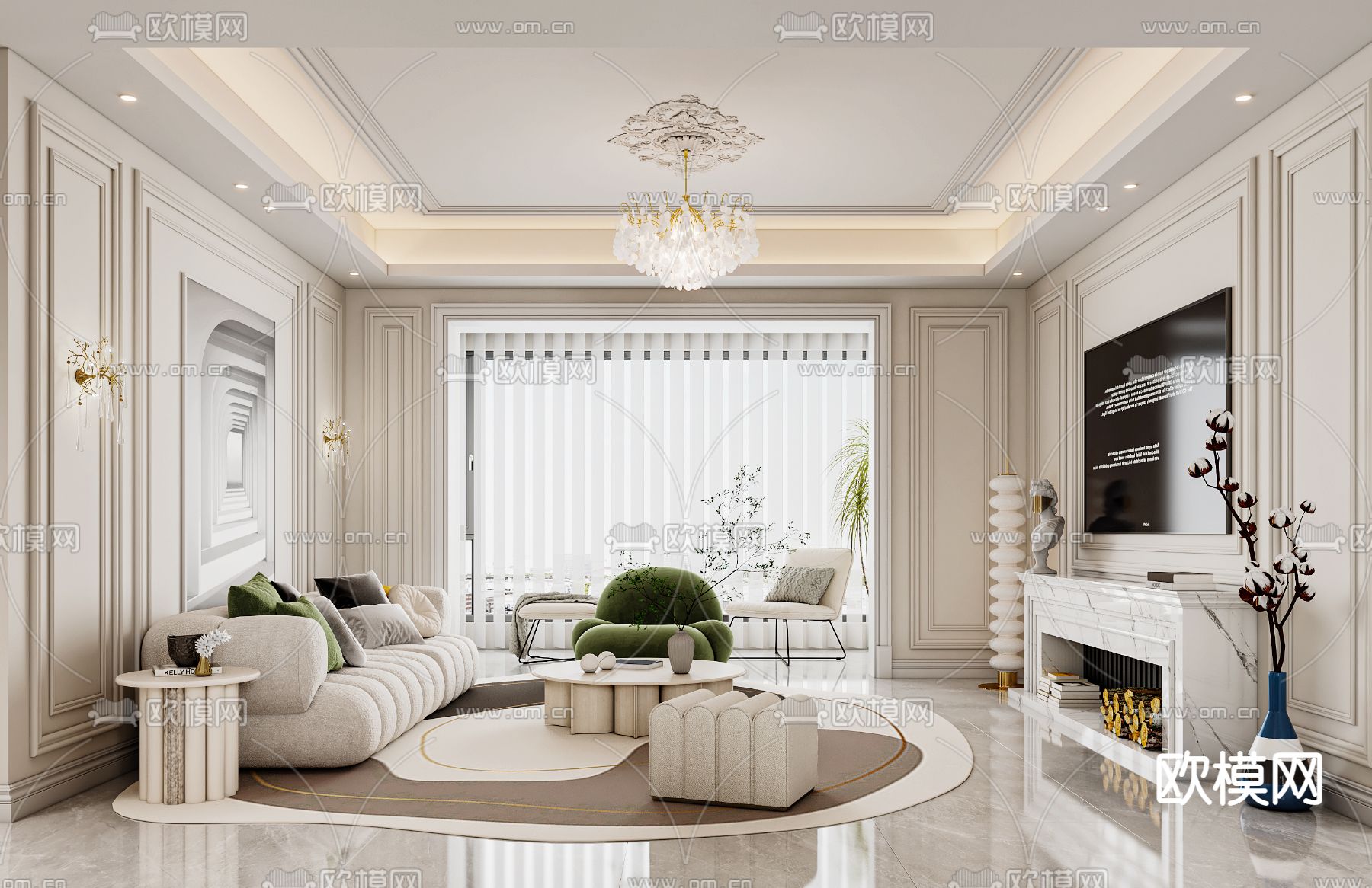 简欧客餐厅3d模型下载（渲染图4）